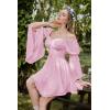 image:imageScarlet Darkness Womens Renaissance Fairy Dress 2026 Summer Boho Off The Shoulder Flowy Corset Mini DressesLight Pink