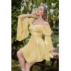 image:imageScarlet Darkness Womens Renaissance Fairy Dress 2026 Summer Boho Off The Shoulder Flowy Corset Mini DressesLight Yellow