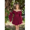 image:imageScarlet Darkness Womens Renaissance Fairy Dress 2026 Summer Boho Off The Shoulder Flowy Corset Mini DressesWine