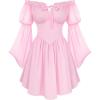 image:imageScarlet Darkness Womens Renaissance Fairy Dress 2026 Summer Boho Off The Shoulder Flowy Corset Mini DressesLight Pink