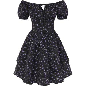 image:imageScarlet Darkness Floral Corset Dress Summer Dresses for Women Girls 2026 Short Milkmaid Sundress with PocketBlack