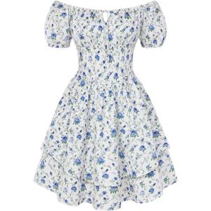 image:imageScarlet Darkness Floral Corset Dress Summer Dresses for Women Girls 2026 Short Milkmaid Sundress with PocketBlue
