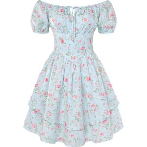 image:imageScarlet Darkness Floral Corset Dress Summer Dresses for Women Girls 2026 Short Milkmaid Sundress with PocketBlue and Pink Rose