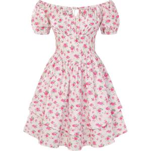 image:imageScarlet Darkness Floral Corset Dress Summer Dresses for Women Girls 2026 Short Milkmaid Sundress with PocketPink Rose