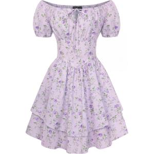 image:imageScarlet Darkness Floral Corset Dress Summer Dresses for Women Girls 2026 Short Milkmaid Sundress with PocketPurple