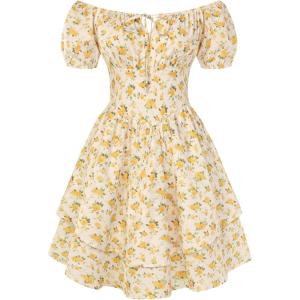 image:imageScarlet Darkness Floral Corset Dress Summer Dresses for Women Girls 2026 Short Milkmaid Sundress with PocketYellow Rose