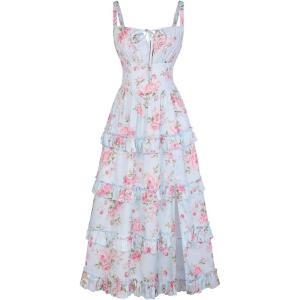 image:imageScarlet Darkness Womens Floral Corset Dress 2026 Summer Spring Wedding Guest Dresses Flowy Sundress with PocketsBlue Pink Floral