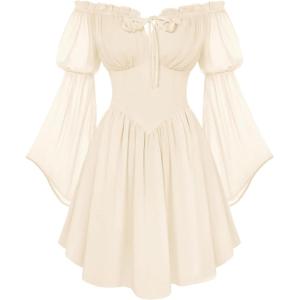 image:imageScarlet Darkness Womens Renaissance Fairy Dress 2026 Summer Boho Off The Shoulder Flowy Corset Mini DressesBeige