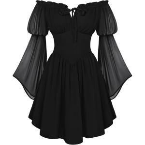 image:imageScarlet Darkness Womens Renaissance Fairy Dress 2026 Summer Boho Off The Shoulder Flowy Corset Mini DressesBlack