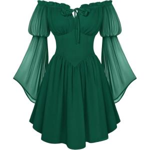 image:imageScarlet Darkness Womens Renaissance Fairy Dress 2026 Summer Boho Off The Shoulder Flowy Corset Mini DressesGreen