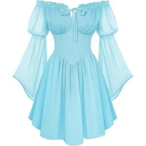 image:imageScarlet Darkness Womens Renaissance Fairy Dress 2026 Summer Boho Off The Shoulder Flowy Corset Mini DressesLight Blue