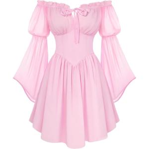 image:imageScarlet Darkness Womens Renaissance Fairy Dress 2026 Summer Boho Off The Shoulder Flowy Corset Mini DressesLight Pink