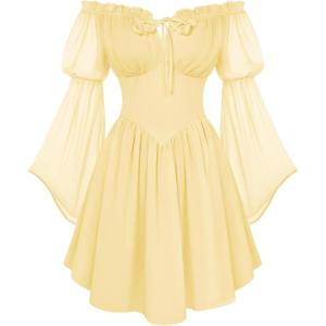image:imageScarlet Darkness Womens Renaissance Fairy Dress 2026 Summer Boho Off The Shoulder Flowy Corset Mini DressesLight Yellow