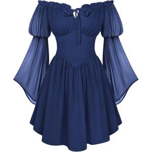 image:imageScarlet Darkness Womens Renaissance Fairy Dress 2026 Summer Boho Off The Shoulder Flowy Corset Mini DressesNavy