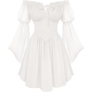 image:imageScarlet Darkness Womens Renaissance Fairy Dress 2026 Summer Boho Off The Shoulder Flowy Corset Mini DressesWhite