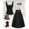 image:imageScarlet Darkness Renaissance Midi Skirts for Women Steampunk High Waisted Skirt with PocketsBlack