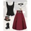 image:imageScarlet Darkness Renaissance Midi Skirts for Women Steampunk High Waisted Skirt with PocketsBurgundy