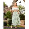image:imageScarlet Darkness Women Floral Print Boho Skirt Elastic High Waist Long Maxi Skirts with PocketsGreen Floral