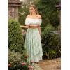 image:imageScarlet Darkness Women Floral Print Boho Skirt Elastic High Waist Long Maxi Skirts with PocketsGreen Floral