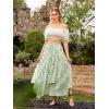 image:imageScarlet Darkness Women Floral Print Boho Skirt Elastic High Waist Long Maxi Skirts with PocketsGreen Floral