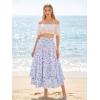 image:imageScarlet Darkness Women Floral Print Boho Skirt Elastic High Waist Long Maxi Skirts with PocketsWhite Blue Floral