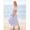 image:imageScarlet Darkness Women Floral Print Boho Skirt Elastic High Waist Long Maxi Skirts with PocketsWhite Blue Floral