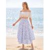 image:imageScarlet Darkness Women Floral Print Boho Skirt Elastic High Waist Long Maxi Skirts with PocketsWhite Blue Floral