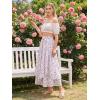 image:imageScarlet Darkness Women Floral Print Boho Skirt Elastic High Waist Long Maxi Skirts with PocketsWhite Purple Floral
