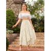 image:imageScarlet Darkness Women Floral Print Boho Skirt Elastic High Waist Long Maxi Skirts with PocketsWhite Yellow Floral