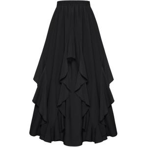 image:imageSCARLET DARKNESS Long Skirts for Women 2026 Ruffled Chiffon Flowy Renaissance Maxi SkirtBlack