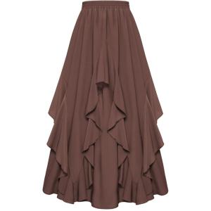 image:imageSCARLET DARKNESS Long Skirts for Women 2026 Ruffled Chiffon Flowy Renaissance Maxi SkirtBrown
