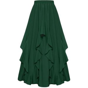 image:imageSCARLET DARKNESS Long Skirts for Women 2026 Ruffled Chiffon Flowy Renaissance Maxi SkirtForest Green