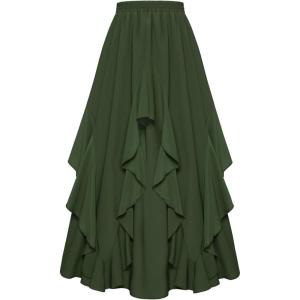 image:imageSCARLET DARKNESS Long Skirts for Women 2026 Ruffled Chiffon Flowy Renaissance Maxi SkirtOlive Green