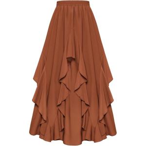 image:imageSCARLET DARKNESS Long Skirts for Women 2026 Ruffled Chiffon Flowy Renaissance Maxi SkirtRust