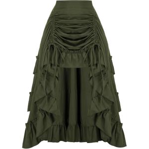 image:imageSCARLET DARKNESS Womens 2026 Summer Skirt Gothic Steampunk Skirt Renaissance HighLow Bustle SkirtArmy Green