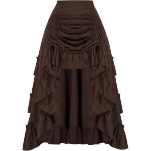 image:imageSCARLET DARKNESS Womens 2026 Summer Skirt Gothic Steampunk Skirt Renaissance HighLow Bustle SkirtDark Brown