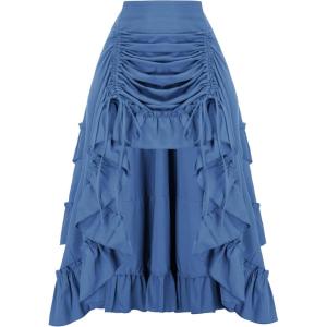 image:imageSCARLET DARKNESS Womens 2026 Summer Skirt Gothic Steampunk Skirt Renaissance HighLow Bustle SkirtDenim Blue