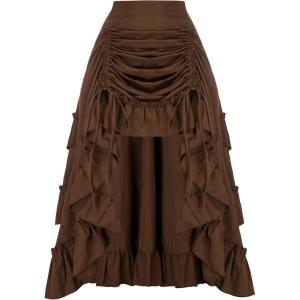image:imageSCARLET DARKNESS Womens 2026 Summer Skirt Gothic Steampunk Skirt Renaissance HighLow Bustle SkirtNew Rufflebrown