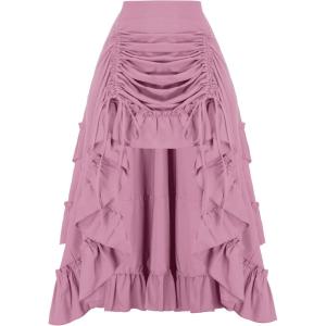 image:imageSCARLET DARKNESS Womens 2026 Summer Skirt Gothic Steampunk Skirt Renaissance HighLow Bustle SkirtPink