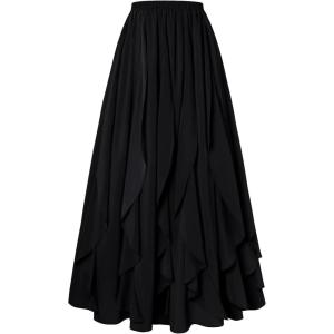 image:imageSCARLET DARKNESS Womens Boho Maxi Skirt 2026 Renaissance Long Skirt High Waist Ruffle Flowy SkirtsBlack