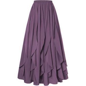 image:imageSCARLET DARKNESS Womens Boho Maxi Skirt 2026 Renaissance Long Skirt High Waist Ruffle Flowy SkirtsGrey Purple