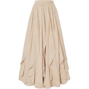 image:imageSCARLET DARKNESS Womens Boho Maxi Skirt 2026 Renaissance Long Skirt High Waist Ruffle Flowy SkirtsLight Khaki