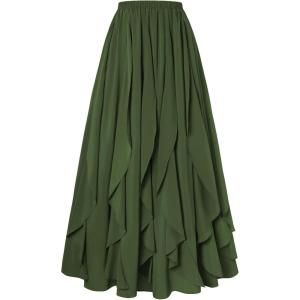 image:imageSCARLET DARKNESS Womens Boho Maxi Skirt 2026 Renaissance Long Skirt High Waist Ruffle Flowy SkirtsOlive Green