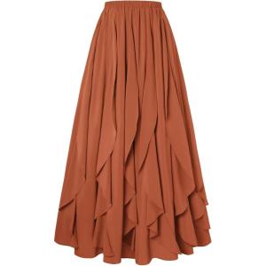 image:imageSCARLET DARKNESS Womens Boho Maxi Skirt 2026 Renaissance Long Skirt High Waist Ruffle Flowy SkirtsOrange