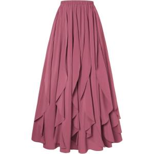 image:imageSCARLET DARKNESS Womens Boho Maxi Skirt 2026 Renaissance Long Skirt High Waist Ruffle Flowy SkirtsPink