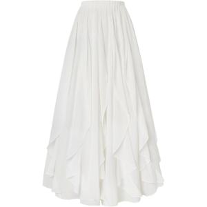 image:imageSCARLET DARKNESS Womens Boho Maxi Skirt 2026 Renaissance Long Skirt High Waist Ruffle Flowy SkirtsWhite
