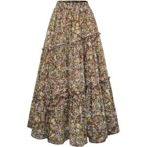 image:imageSCARLET DARKNESS Womens Boho Maxi Skirt High Waisted Chiffon Flowy Long Renaissance SkirtsBrown Green Floral