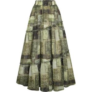 image:imageSCARLET DARKNESS Womens Boho Maxi Skirt High Waisted Chiffon Flowy Long Renaissance SkirtsGreen Patchwork Floral