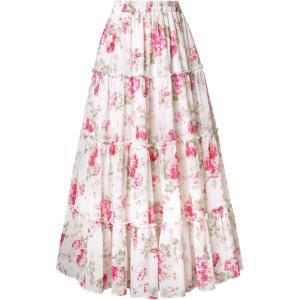 image:imageScarlet Darkness Floral Maxi Long Skirts for Women Summer 2026 Tiered Skirt Flowy Boho Fairy Skirt with PocketsPink White Floral