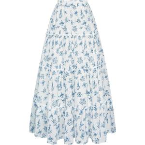 image:imageScarlet Darkness Floral Maxi Long Skirts for Women Summer 2026 Tiered Skirt Flowy Boho Fairy Skirt with PocketsWhite Blue Floral